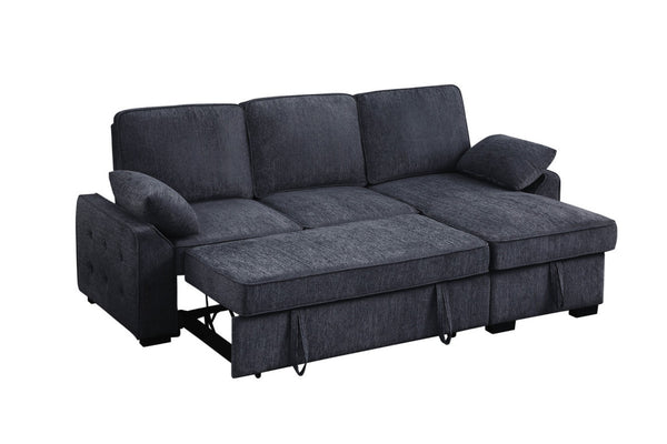 English Elm Marcello Chenille Sleeper Sectional with Reversible Chaise Storage and Charging Console Charcoal B2749S00162