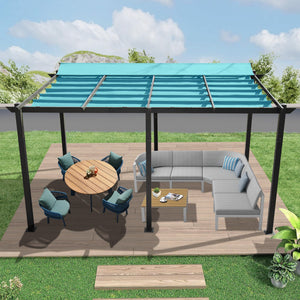 English Elm 11 11 X 16 FT Retractable Pergola with Weather-Resistant Canopy, Aluminum Frame, Easy Assembly, Versatile Outdoor Shade and Entertainment Space Lake Blue W1859S00077