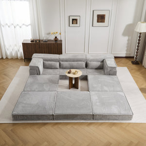 English Elm Compression Modular Sofa Bed, Versatile Light Grey Fleece Couch, No Assembly, 3-Seater & Ottoman W3723S00024