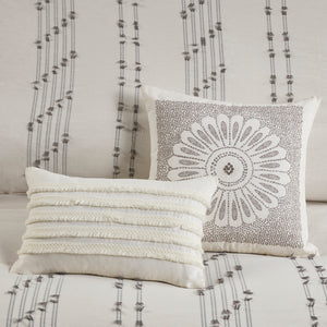 English Elm Full/Queen Kara Cotton Jacquard Duvet Cover Set – OEKO-TEX, button closure, ties, global striped & diamond design Ivory 11.81 L x 9.84 W x 5.51 H B03596505