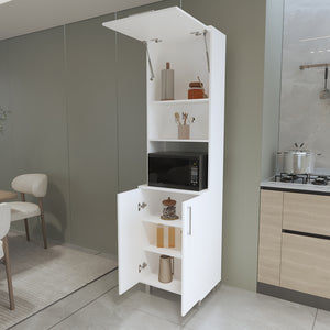 English Elm Hansen Kitchen Pantry White - Engineered Wood Storage Cabinet with Lift-Up Upper, Adjustable Shelves, Metal Legs B092S00273