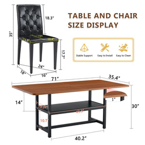 English Elm Table Set With 8 Ergonomic Pu Chairs & Walnut Grain Dining Table Featuring Under-Table Storage W1151S04288-GIGA