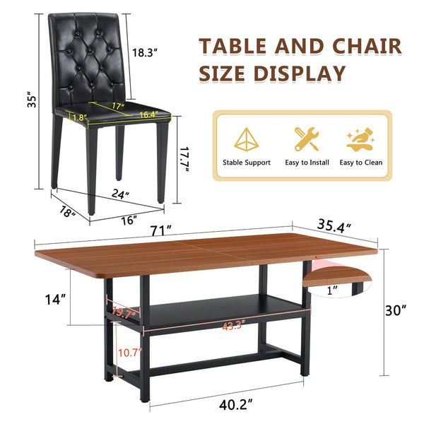 English Elm Table Set With 8 Ergonomic Pu Chairs & Walnut Grain Dining Table Featuring Under-Table Storage W1151S04288-GIGA