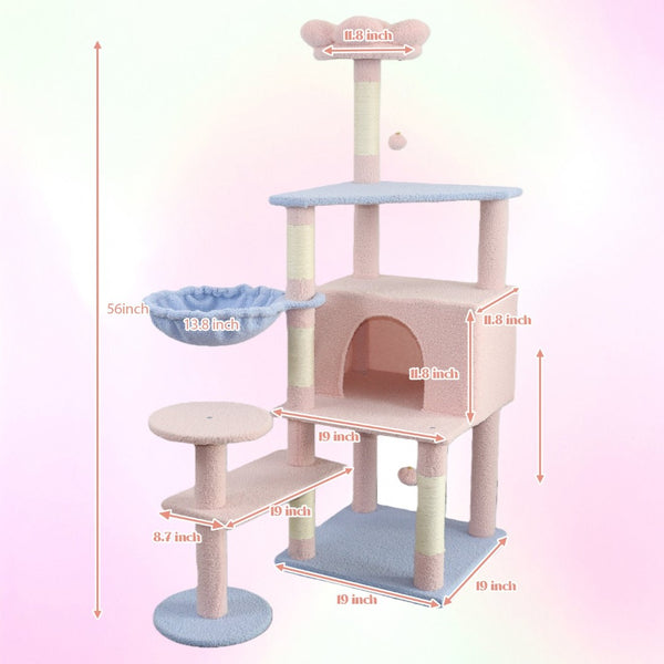 English Elm Flower Cat Tree Five Level Plush Climbing Tower with Condo Hammock and Sisal Posts W243P451157