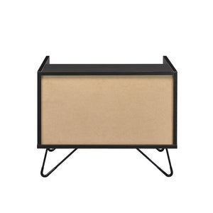 English Elm Oak Modern Oak and Black Nightstand with Drawer, Open Shelf & Metal Legs, Smooth Glide Storage B062P181411