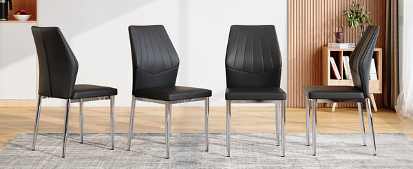 English Elm Set of 4 Brown Shell-Pattern Dining Chairs with Ergonomic Tech Fabric, Sturdy Metal Legs, 37" Black+Silver W1151P359603