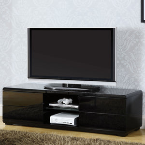 English Elm Black High Gloss Lacquer TV Console 59"W with Full-Extension Drawers, Open Shelves & Rear Access B2741P362546