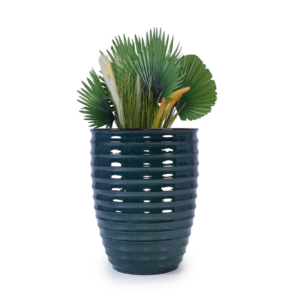 English Elm Ceramic Modern Planter - Artisan Army Green Flowerpot For Indoor, Patio, And Garden Decor W3273P326363