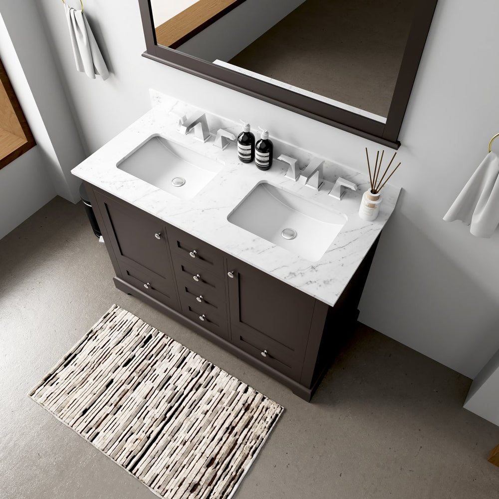 English Elm Espresso 48 in Double Bath Vanity with Carrara Marble Top, Soft-Close Storage & Chrome Faucet Set B2731P258339