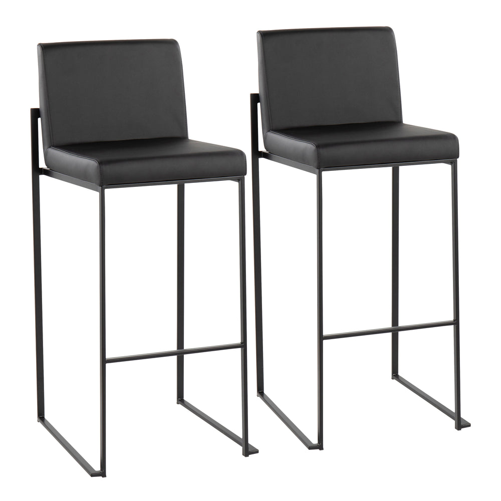 English Elm Fuji High Back Barstool Set Of 2 In Black Steel & Faux Leather - Stylish Comfort For Modern Spaces B202P222181