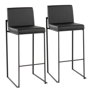 English Elm Fuji High Back Barstool Set Of 2 In Black Steel & Faux Leather - Stylish Comfort For Modern Spaces B202P222181