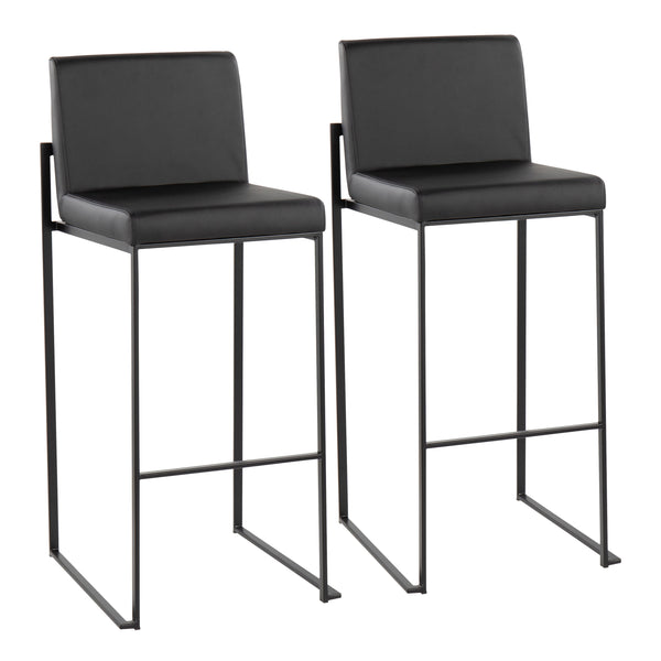 English Elm Fuji High Back Barstool Set Of 2 In Black Steel & Faux Leather - Stylish Comfort For Modern Spaces B202P222181