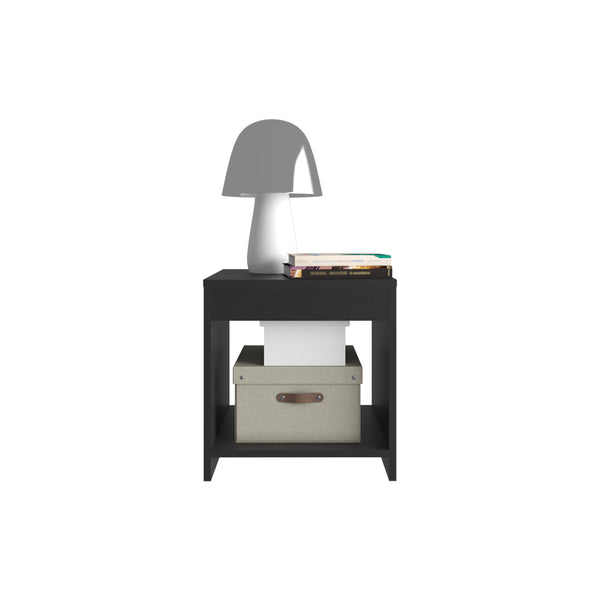 English Elm Nightstand Elaine – Sleek Black Engineered Wood Bedside Table with Spacious 10.5"H Lower Shelf, Compact Durable Design B092P245910