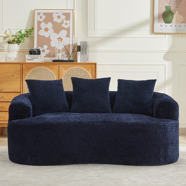 English Elm Curved Chenille Loveseat with Memory Foam Seating and Three Pillows for Compact Spaces Blue W2915P324469