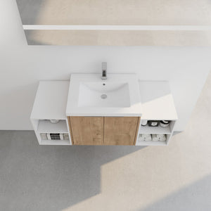 English Elm 48 Inch Wall Mounted Bathroom Vanity with Resin Sink, Soft-Close Doors, Metal Handles, Storage—Durable Eco Plywood Imitative Oak W999S00184