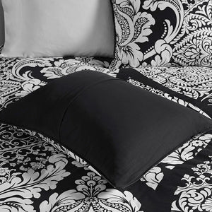 English Elm King/Cal King Vienna 6-Piece Printed Duvet Cover Set – 100% Cotton Sateen, Damask Design, Flange Trim & Decorative Pillows B03597370