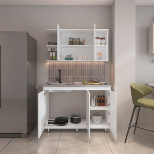 English Elm Byron Two Piece White Kitchen Cabinet Set with Sink Basin Six Doors Nine Shelves B097S00227