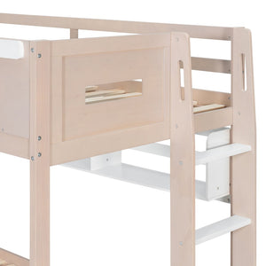 English Elm Twin Castle Bunk Bed with Led Lighting Built-in Shelf and Storage Drawers for Kids White LT000158AAK