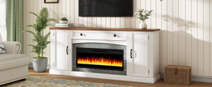 English Elm On-trend Farmhouse Electric Fireplace Console Walnut Veneer Media Cabinet for Living Room White N721S000069K