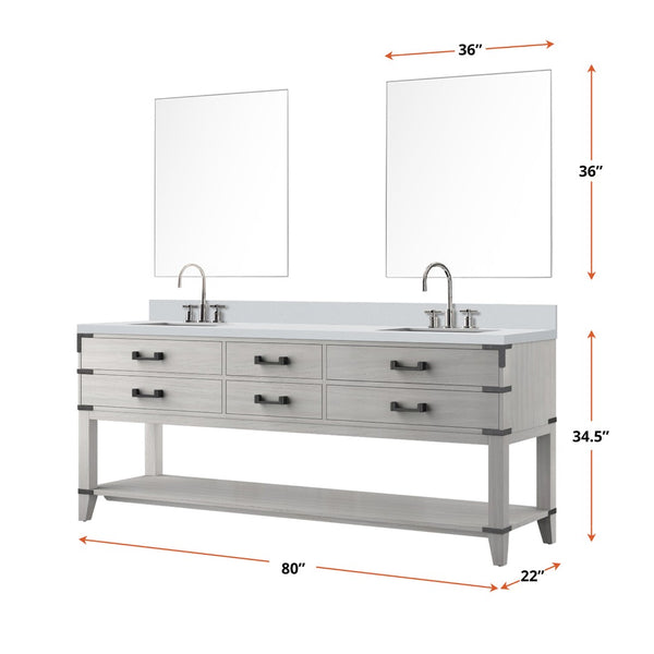 English Elm White Oak Double Bath Vanity - 80" W X 22" D, Cultured Marble Top & Chrome Faucet Set With Mirrors! B2731S01910-GIGA