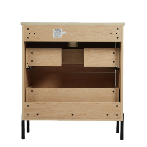 English Elm Christopher Knight Home® - 30" Bathroom Vanity With Ceramic Sink, Soft-Close Drawers & Elegant Fluted Design For Small Spaces N817P295761N