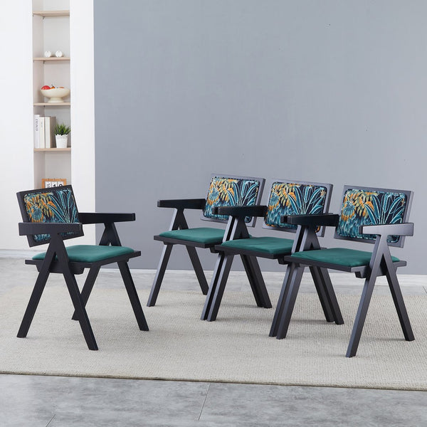 English Elm 2 Elegant Black Rubberwood Dining Chairs With Armrests - Medieval Style, Comfortable Rattan Seats W2720P237608