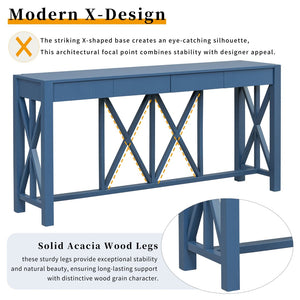 English Elm U_Style 60'' Acacia Veneer Console Table With X-Design, 4 Drawers & Open Shelf For Modern Living Spaces N711P289747V-GIGA