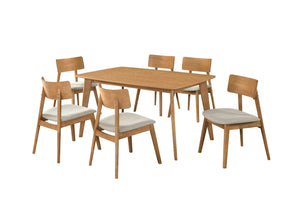 English Elm Casual Farmhouse Seven Piece Ash Veneer Dining Set with Curved Upholstered Side Chairs B011S02340