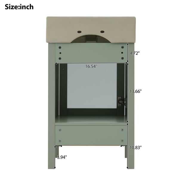 English Elm 20-Inch modern bathroom vanity with ceramic sink, soft-close door and ample storage for small spaces Green WF324691AAF