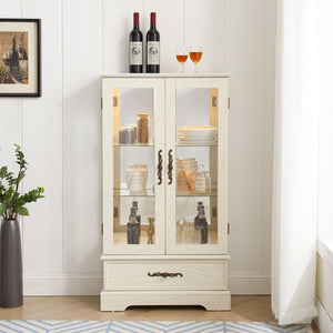 English Elm Lighted Glass Curio Cabinet - Elegant 2-Door Display With Adjustable Shelves & Integrated Lighting, White Finish W1758P300115