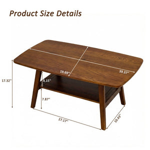 English Elm Mid Century Modern Solid Oak Two Tier Coffee Table with Open Shelf for Living Room Walnut W3204P469105