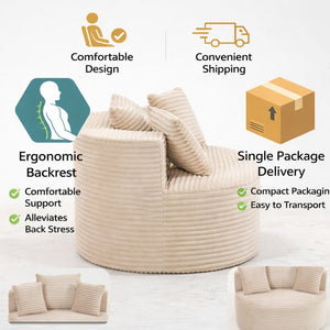 English Elm Full Foam Corduroy Single Seat Lounge Sofa with Lumbar Pillows for Small Spaces Beige W3326P350901