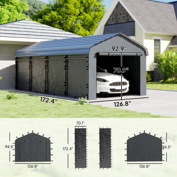 English Elm Practical Waterproof Carport Sidewall Kit Upf50 Pe Fabric Wind Rain Uv Shield Panel Set T3971P468945