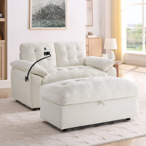 English Elm Leisure Chenille Two Seat Reclining Sofa with Usb Port Storage Ottoman Padded Armrests Beige W487S00520