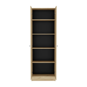English Elm Multistorage Cabinet 71" H - Stylish Light Oak & Black Storage Solution With 5 Shelves For Clutter-Free Living B097132950