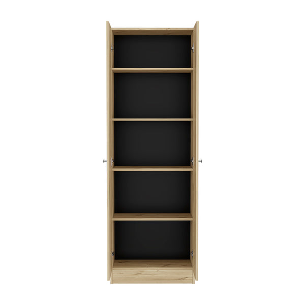 English Elm Multistorage Cabinet 71" H - Stylish Light Oak & Black Storage Solution With 5 Shelves For Clutter-Free Living B097132950