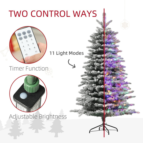 English Elm Homcom 6.5 Ft Pre-Lit Snow-Flocked Mountain Pine Tree With 400 Leds, 990 Tips For Festive Decor W2225P249684