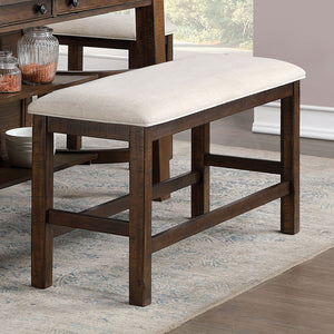 English Elm Rustic Counter Height Bench with Beige Fabric Cushion and Rustic Oak Wood Base, 46.5" L, Welts B011P367178