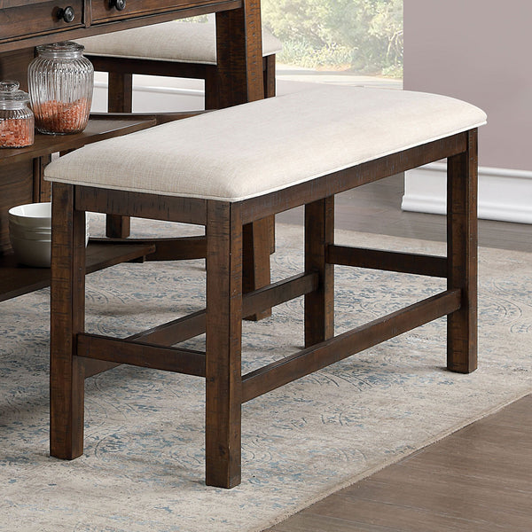 English Elm Rustic Counter Height Bench with Beige Fabric Cushion and Rustic Oak Wood Base, 46.5" L, Welts B011P367178