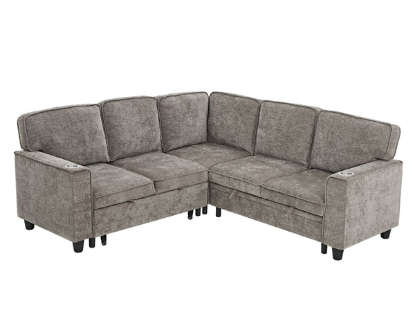 English Elm L-shaped Chenille Sectional Sleeper Sofa with Storage and Usb Charging Ports Light Brown W1998S00089