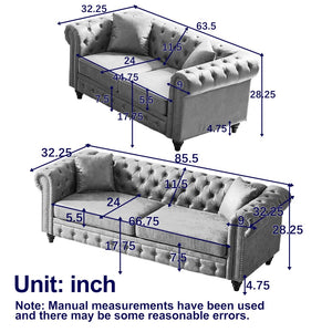 English Elm Fx Chesterfield Sofa Set Tufted Tech Fabric Upholstered Living Room Seating Combo Brown W1926S00112