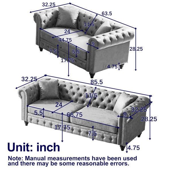 English Elm Fx Chesterfield Sofa Set Tufted Tech Fabric Upholstered Living Room Seating Combo Brown W1926S00112