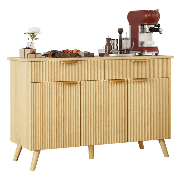 English Elm Sideboard Fluted Credenza with Three Drawers Two Doors Matte Black Modern Storage T3773P417337
