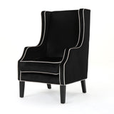 Christopher Knight Home® - Noble House - Eddison Traditional Black Velvet Two Toned Club Chair with Pearl Accent Pipping