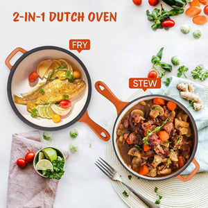English Elm Enameled Cast Iron Skillets Dutch Oven Set 3QT + 1.5QT – Durable Heat-Retaining, Versatile Cookware Orange T3950P399255