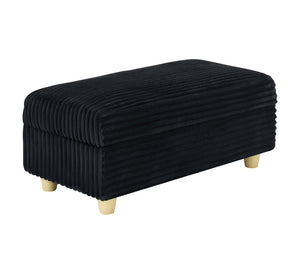 English Elm Black corduroy single sofa with ottoman storage, built-in armrest compartments, removable pillows, modern cozy design W1658S00135