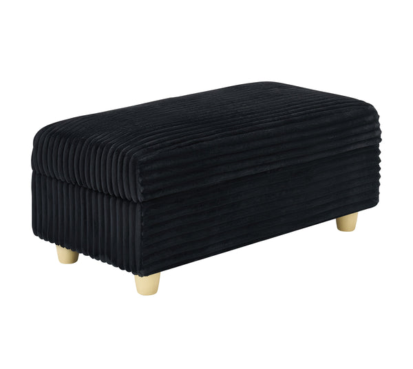 English Elm Black corduroy single sofa with ottoman storage, built-in armrest compartments, removable pillows, modern cozy design W1658S00135