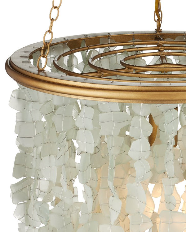 Currey & Company Verre De Mer Small Chandelier - Ocean-inspired Glass Lighting Fixture With Adjustable Height & Glow Gold Glass ,Wrought Iron 9000-1317-currey-company