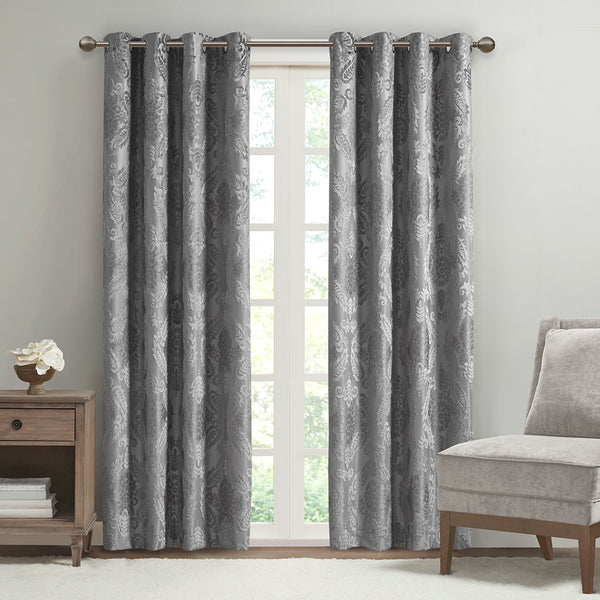 JLA Home SunSmart - Knitted SunSmart Jacquard Paisley Blackout Curtain Panel with Silver Grommet — Thermal, Acoustic, Luxe SS40-0199