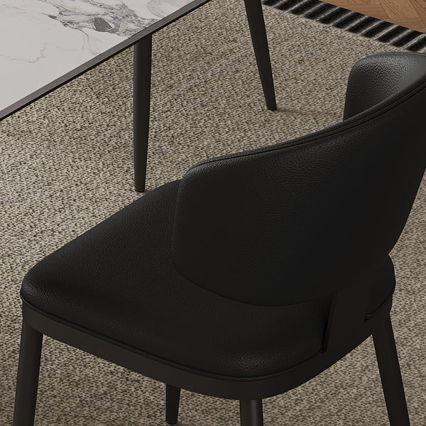 English Elm 71" Modern Rectangular Dining Table For 6-8 With Stylish Black Titanium Base & 8 Leather Chairs Included W2700S00055